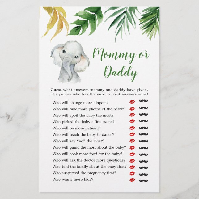 Tropical Elephant Boy Baby Shower Mamma eller papp (Framsida)