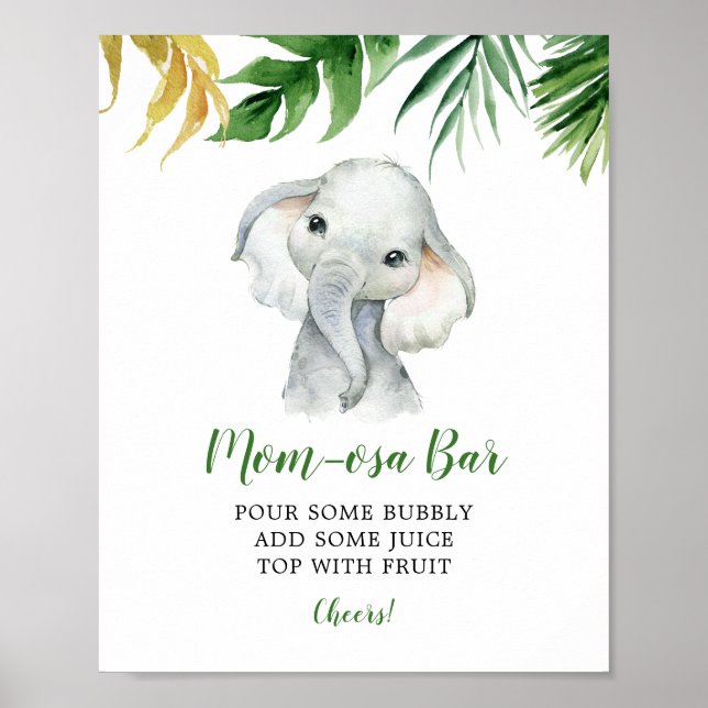 Tropical Elephant Boy Baby Shower Mamma-osa Pub Poster (Framsidan)