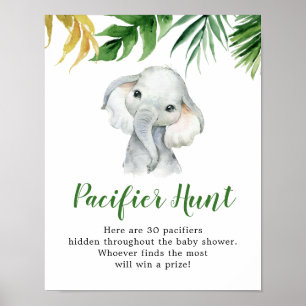Tropical Elephant Boy Baby Shower Nappar Hunt Poster