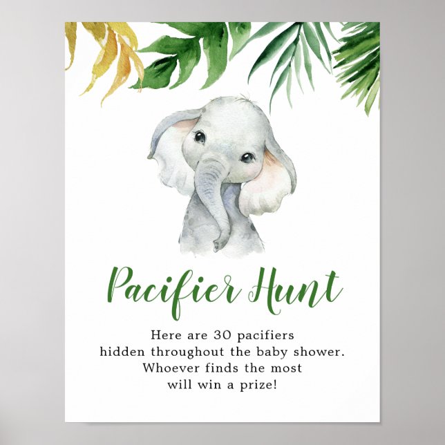 Tropical Elephant Boy Baby Shower Nappar Hunt Poster (Framsidan)
