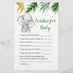 Tropical Elephant Boy Baby Shower Önskemål för Bab