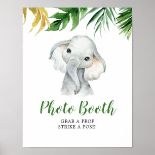 Tropical Elephant Boy Baby Shower Photo Booth Sign Poster