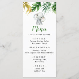 Tropical Elephant Boy Shower Menu Sign Meny