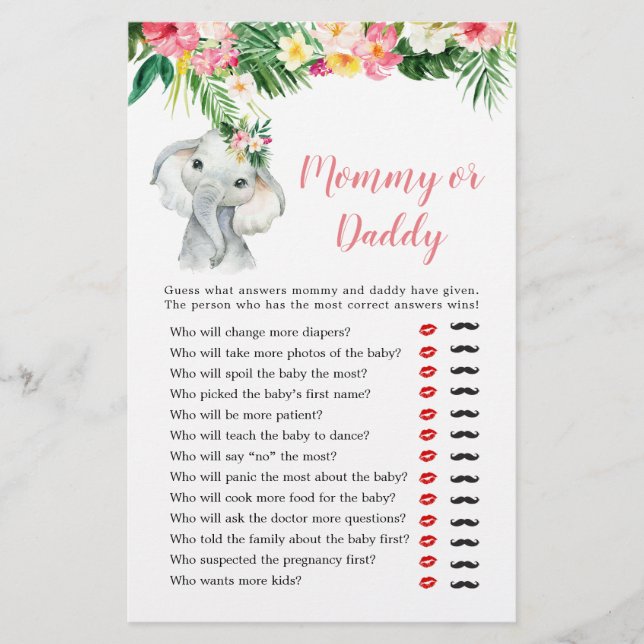 Tropical Elephant Girl Baby Shower Mamma eller pap (Framsida)