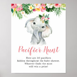 Tropical Elephant Girl Baby Shower Nappar Hunt Poster