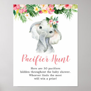 Tropical Elephant Girl Baby Shower Nappar Hunt Poster