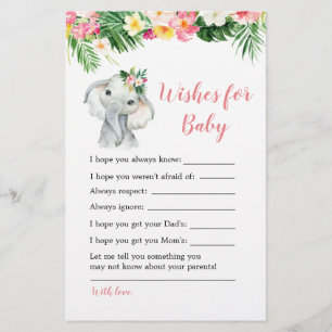 Tropical Elephant Girl Baby Shower Önskemål för Ba