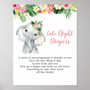 Tropical Elephant Girl Late Night Diaper Poster