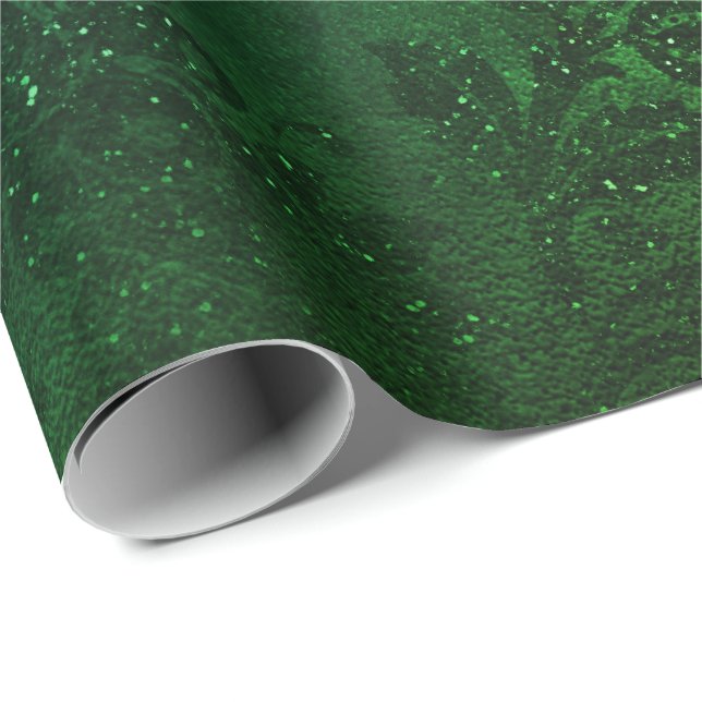 Tropical Emerald Black Blommigt Metallic Glam Spra Presentpapper (Rullad Hörn)