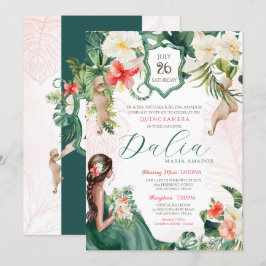 Tropical Emerald Grönt Blommigt Island Quinceañera Inbjudningar