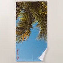 "Tropical Escape Beach Towel - Handflatan Träd Löv
