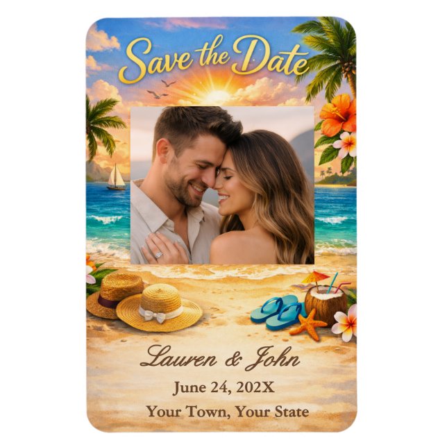 Tropical Eternity Photo Save Date Wedding Magnet (Vertikal)