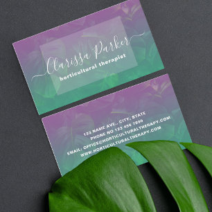 Tropical Exotic Monstera Löv Lila Grönt Ombre Visitkort