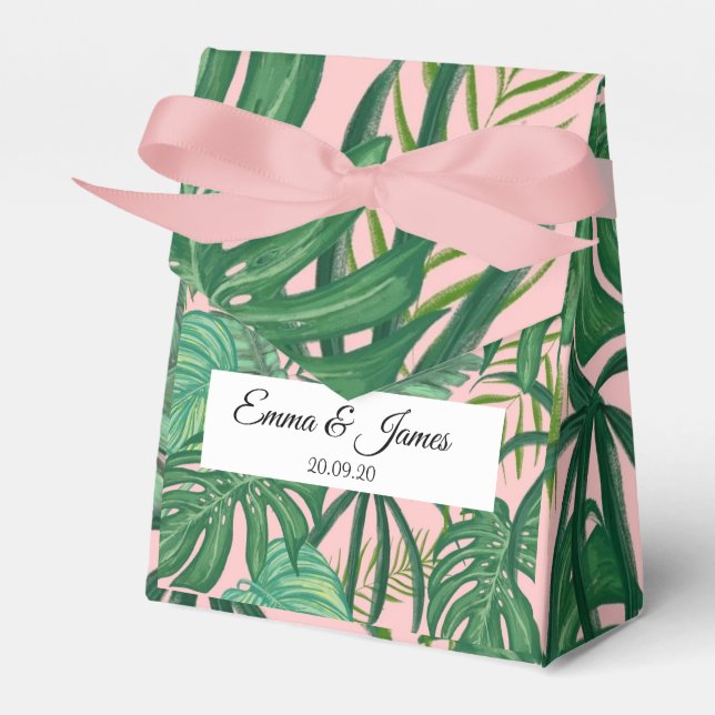 Tropical Exotic Rosa Greenery Destination Wedding Presentaskar (Framsidan Sidan)