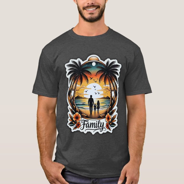 Tropical Family Sunset Beach T-Shirt (Framsida)