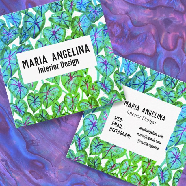 Tropical Färg Caladium Löv Watercolor Design Fyrkantigt Visitkort (Skapare uppladdad)