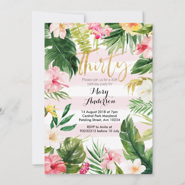 Tropical fest Tjugotrettio 30-års födelsedagsinbju Inbjudningar (Framsida)