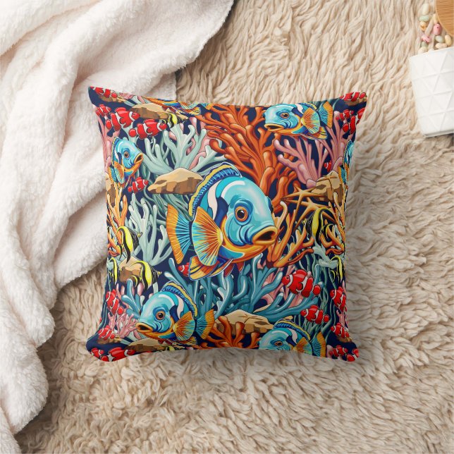 Tropical Fish Colorful Summer Vibes Kudde (Filt)
