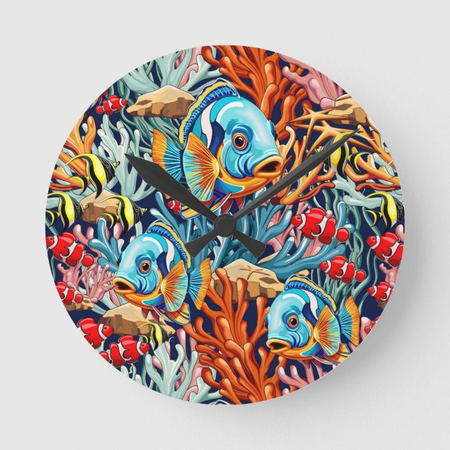 Tropical Fish Colorful Summer Vibes Rund Klocka (Framsida)