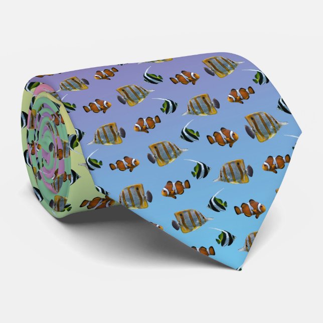 Tropical Fish Frenzy Tie Dubbla Sided (regnbåge) Slips (Rullad)