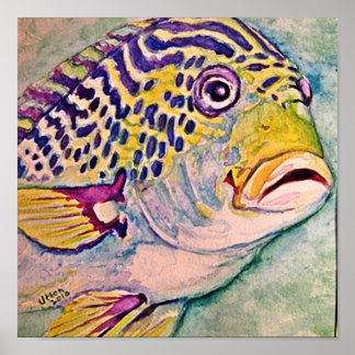 tropical fish watercolor poster