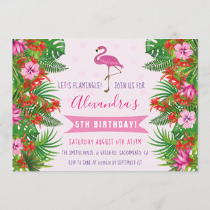 Tropical Flamingo 5:e Födelsedagsfesten Inbjudningar