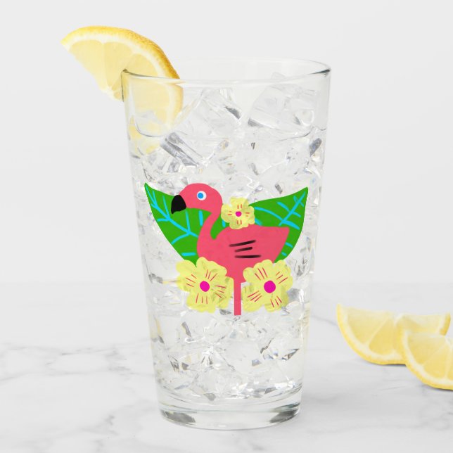 Tropical Flamingo and Flowers Glaskopp (Framsida Ice)