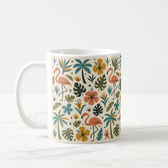 Tropical Flamingo and Palm Tree Pattern Kaffemugg (Vänster)