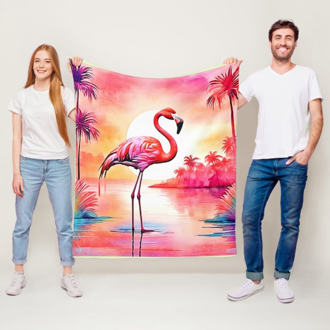Tropical Flamingo Art Fleecefilt (På plats)