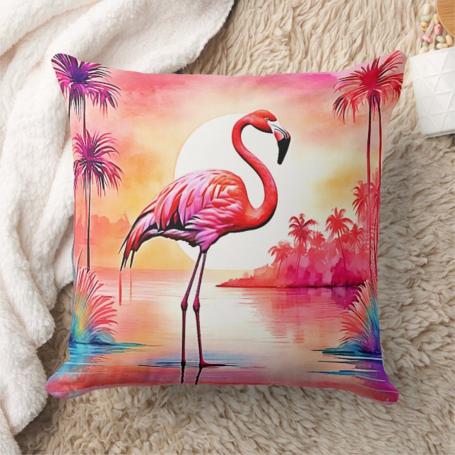 Tropical Flamingo Art Kudde (Filt)