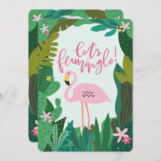TROPICAL FLAMINGO BABY SHOWER-INBJUDAN INBJUDNINGAR (Fram/baksida)