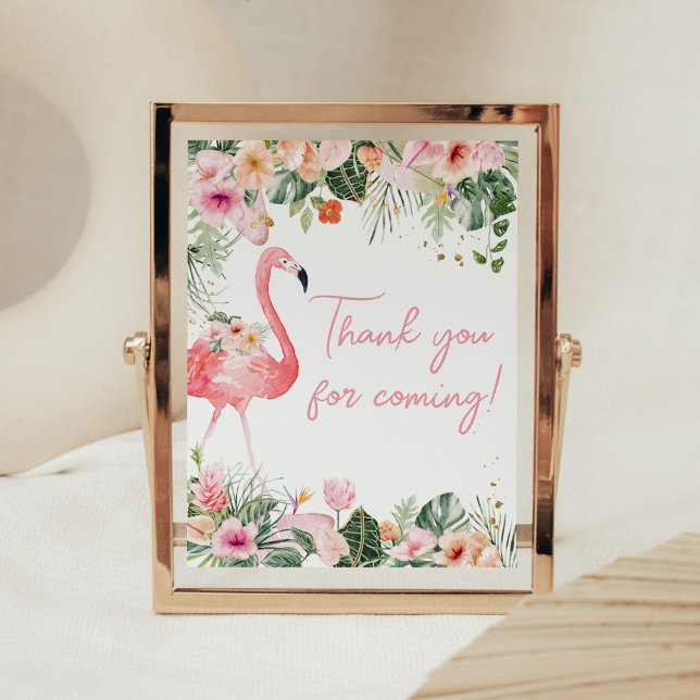 Tropical Flamingo Baby Shower Tack för att du kom Poster (Floral Flamingle Baby Shower Thank you for Coming Sign)