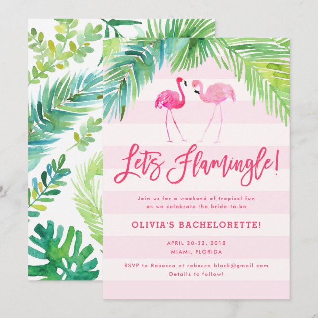 Tropical Flamingo Birthday eller Bachelorette Inbj Inbjudningar (Fram/baksida)