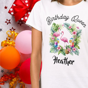 Tropical Flamingo Birthday Queen T Shirt
