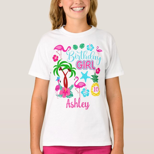 Tropical Flamingo Birthday Shirt T Shirt (Framsida)