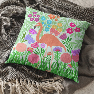 Tropical Flamingo Blommigt Butterfly Garden Art Kudde