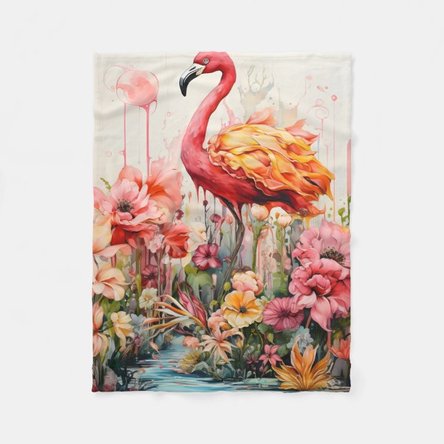 Tropical Flamingo Fantasy Paradise Bloom Fleecefilt (Framsidan)