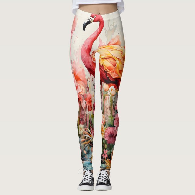 Tropical Flamingo Fantasy Paradise Bloom Leggings (Framsida)