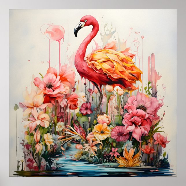 Tropical Flamingo Fantasy Paradise Bloom Poster (Framsidan)