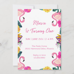 Tropical Flamingo First Birthday Call Inbjudningar