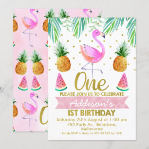 Tropical Flamingo First Birthday Call Inbjudningar