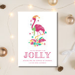 Tropical Flamingo Florida Beach-jul Julkort<br><div class="desc">Kute Florida-julkort med rosa julflamingodesign "Tis the song to be jolly". Anpassad med ditt kort-meddelande och namn. Detta julkort från Florida återgår till en rosa och vit handflatan träd.</div>
