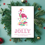 Tropical Flamingo Florida Beach-jul Julkort<br><div class="desc">Kute Florida-julkort med rosa julflamingodesign "Tis the song to be jolly". Anpassad med ditt kort-meddelande och namn. Detta julkort från Florida återgår till en rosa och vit handflatan träd.</div>