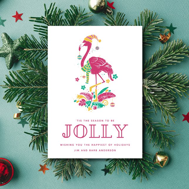 Tropical Flamingo Florida Beach-jul Julkort (Tropical Flamingo Florida Beach Christmas Holiday Card)