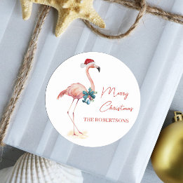 Tropical Flamingo God jul Runt Klistermärke