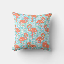 Tropical Flamingo Greek Key Coral & Turq Monogram