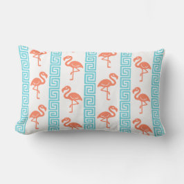 Tropical Flamingo - Greek Key Coral & Turquoise Lumbarkudde