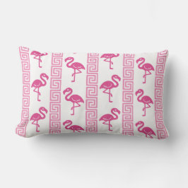 Tropical Flamingo - Greek Key Hot Pink & Pink Lumbarkudde