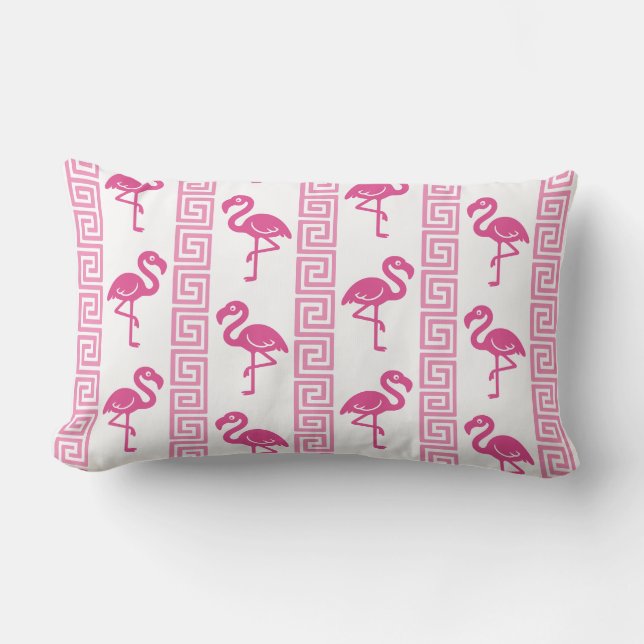 Tropical Flamingo - Greek Key Hot Pink & Pink Lumbarkudde (Framsida)