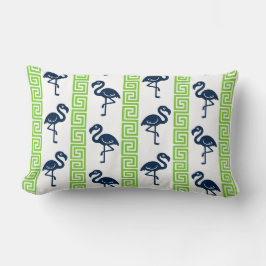 Tropical Flamingo - Greek Key Navy & Lime Lumbarkudde